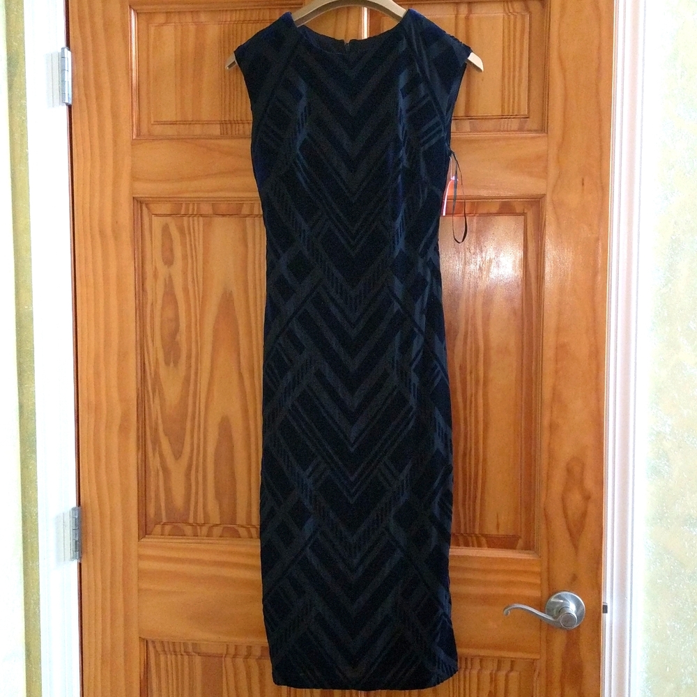 Velvety Royal blue and black bodycon dress
